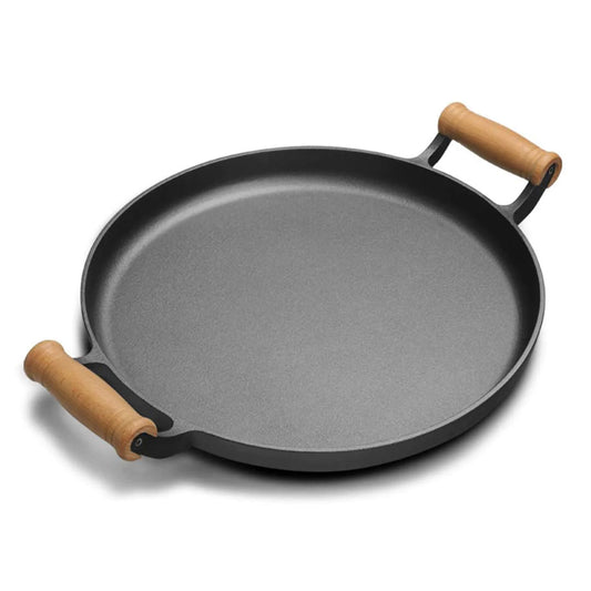 SOGA 35cm Cast Iron Frying Pan Skillet Steak Sizzle Fry Platter With Wooden Handle No Lid • LUZ-ZPaiB8
