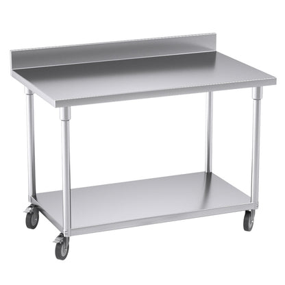 SOGA 120cm Commercial Catering Kitchen Stainless Steel Prep Work Bench Table with Backsplash and Caster Wheels • LUZ-WorkBenchSS8003120CM