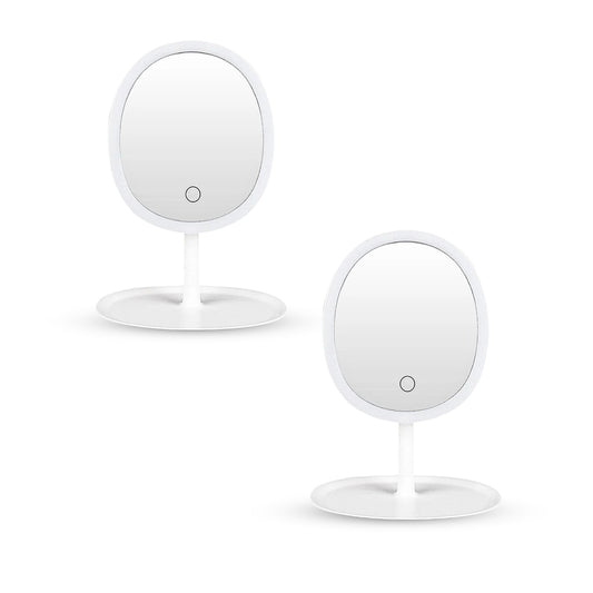 SOGA 2X 26cm White Oval Smart LED Makeup Bedroom Table Vanity Mirror Tricolor Adjustable Light LUZ-MirrorE10X2