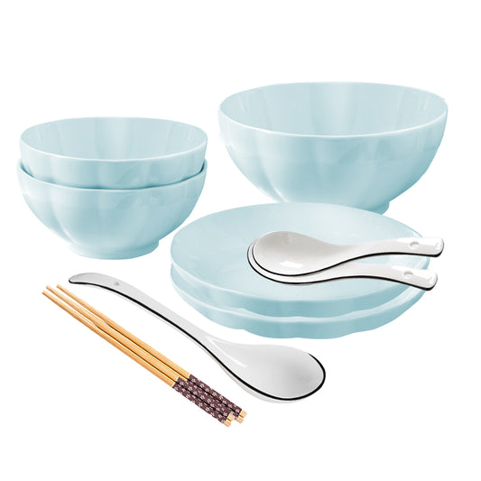 SOGA Light Blue Japanese Style Ceramic Dinnerware Crockery Soup Bowl Plate Server Kitchen Home Decor Set of 5 • LUZ-BowlG433