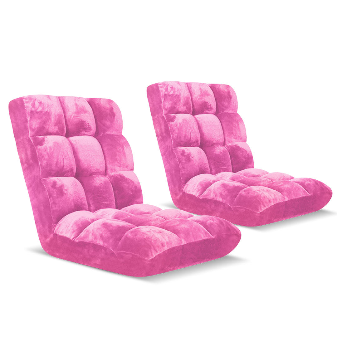 SOGA 2X Floor Recliner Folding Lounge Sofa Futon Couch Folding Chair Cushion Light Pink • LUZ-LoungeChairLightPinkX2