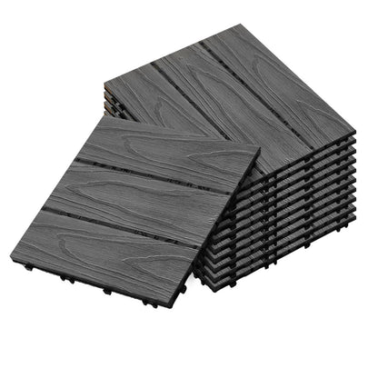 SOGA 11 pcs Dark Grey DIY Wooden Composite Decking Tiles Garden Outdoor Backyard Flooring Home Decor • LUZ-Deck5031