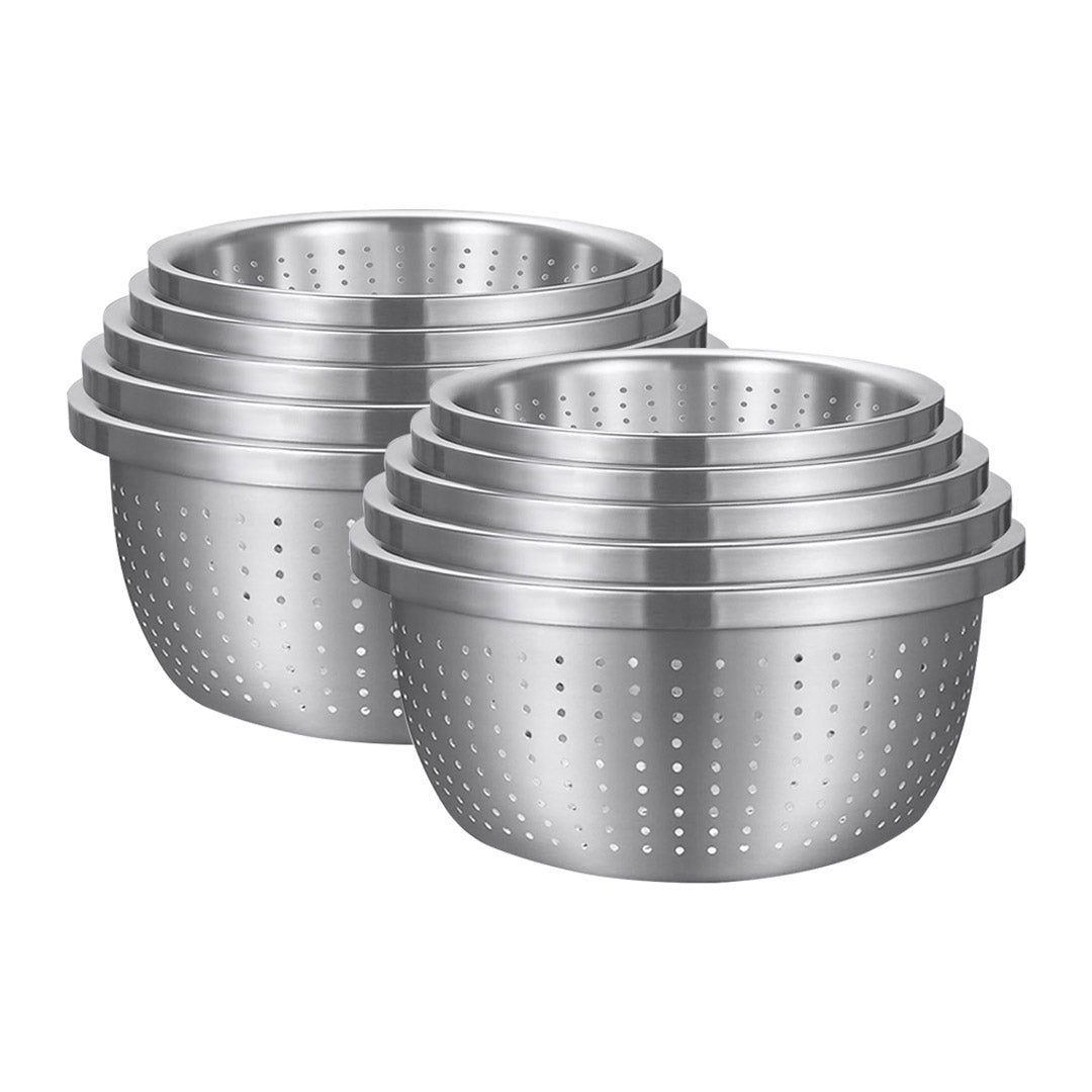 SOGA 2X Stainless Steel Nesting Basin Colander Perforated Kitchen Sink Washing Bowl Metal Basket Strainer Set of 5 • LUZ-Bowl621X2