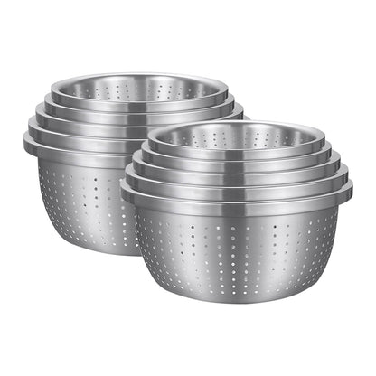 SOGA 2X Stainless Steel Nesting Basin Colander Perforated Kitchen Sink Washing Bowl Metal Basket Strainer Set of 5 • LUZ-Bowl621X2