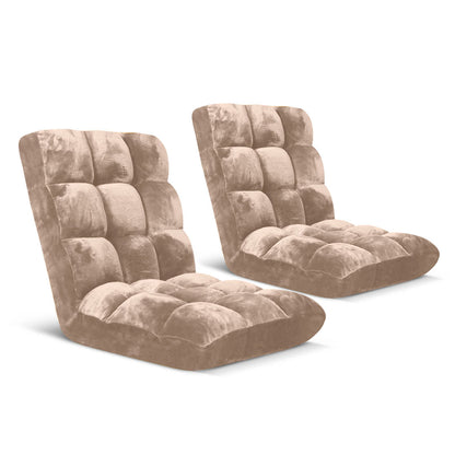SOGA 2X Floor Recliner Folding Lounge Sofa Futon Couch Folding Chair Cushion Light Apricot • LUZ-LoungeChairLightApricotX2