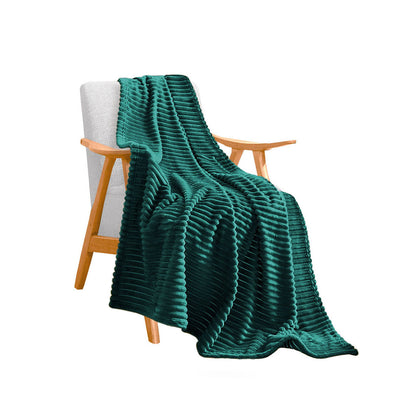 SOGA Dark GreenThrow Blanket Warm Cozy Striped Pattern Thin Flannel Coverlet Fleece Bed Sofa Comforter • LUZ-Blanket316