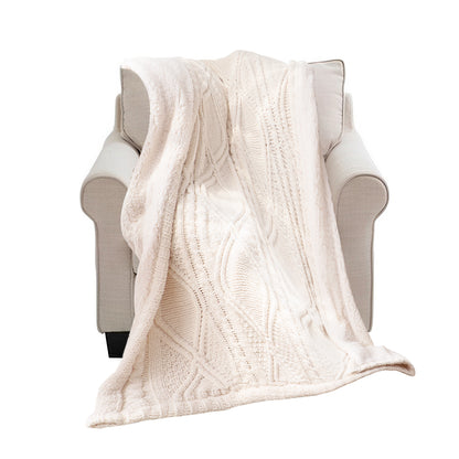 SOGA 200X230cm Throw Blanket White Chenille Fleece Knitted Fabric on One Side Soft Suede • LUZ-BlanketFur346