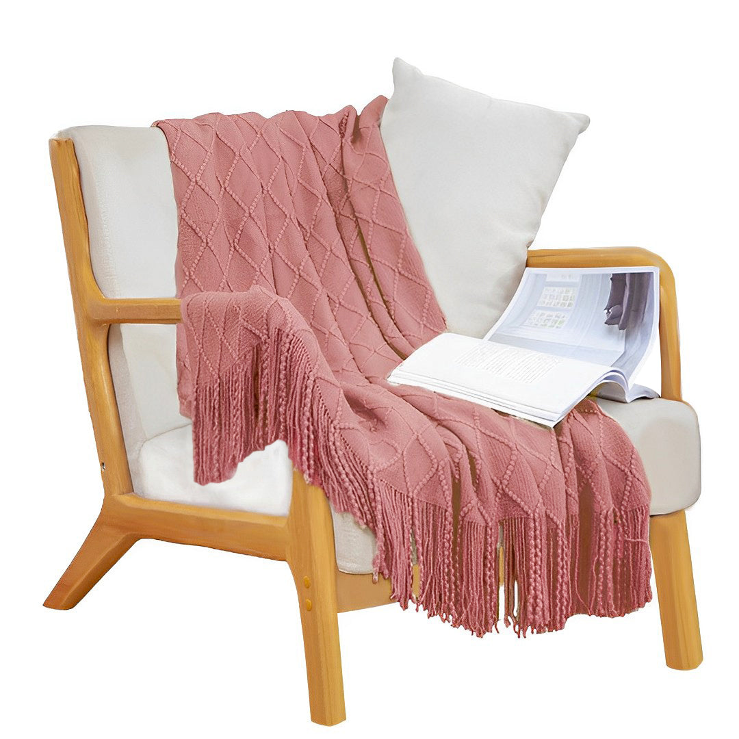 SOGA Pink Diamond Pattern Knitted Throw Blanket Warm Cozy Woven Cover Couch Bed Sofa Home Decor with Tassels • LUZ-Blanket924
