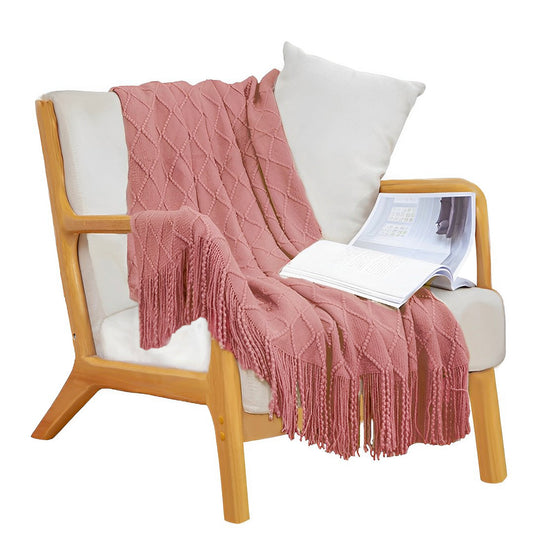 SOGA Pink Diamond Pattern Knitted Throw Blanket Warm Cozy Woven Cover Couch Bed Sofa Home Decor with Tassels • LUZ-Blanket924