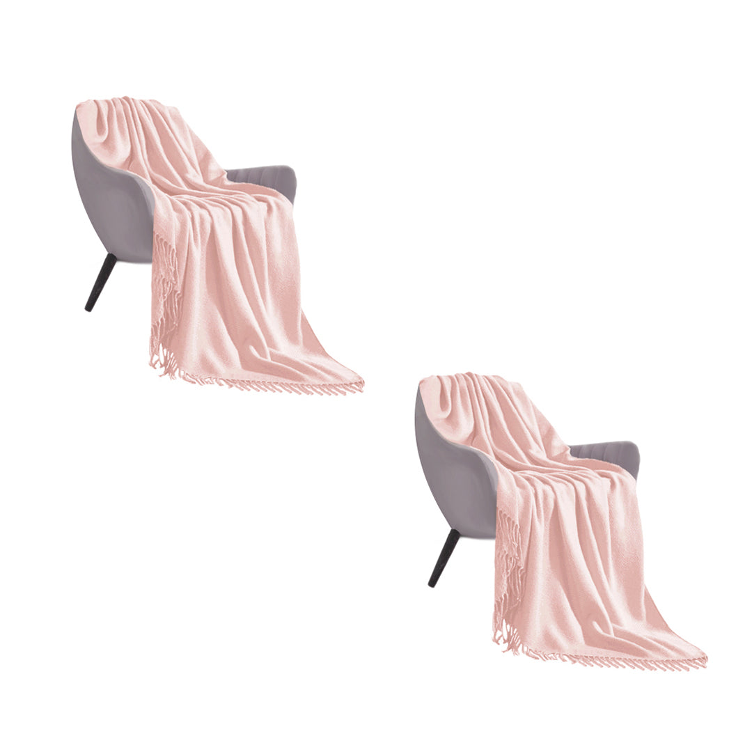 SOGA 2X Pink Acrylic Knitted Throw Blanket Solid Fringed Warm Cozy Woven Cover Couch Bed Sofa Home Decor • LUZ-Blanket915X2