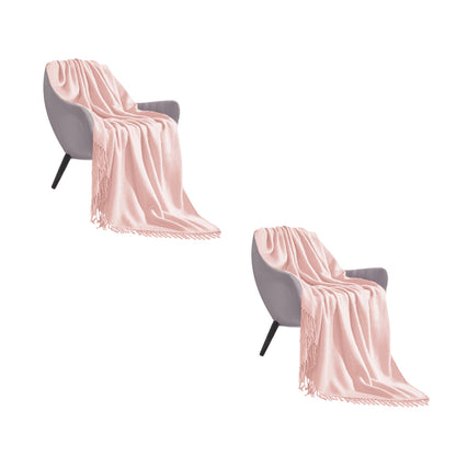 SOGA 2X Pink Acrylic Knitted Throw Blanket Solid Fringed Warm Cozy Woven Cover Couch Bed Sofa Home Decor • LUZ-Blanket915X2