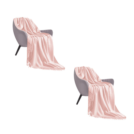 SOGA 2X Pink Acrylic Knitted Throw Blanket Solid Fringed Warm Cozy Woven Cover Couch Bed Sofa Home Decor • LUZ-Blanket915X2