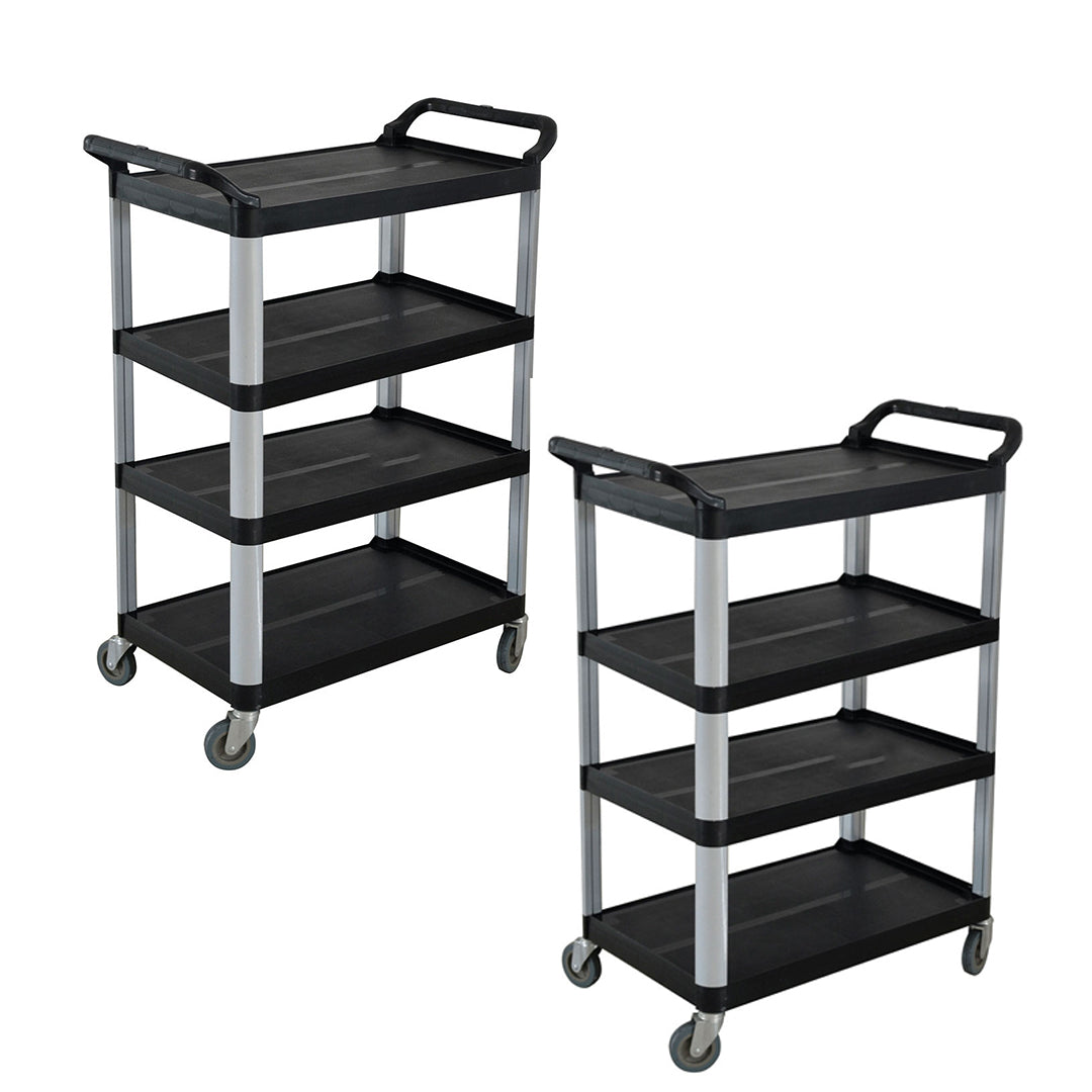 SOGA 2X 4 Tier Food Trolley Portable Kitchen Cart Multifunctional Big Utility Service with wheels 950x500x1270mm Black • LUZ-FoodCart1519ABX2