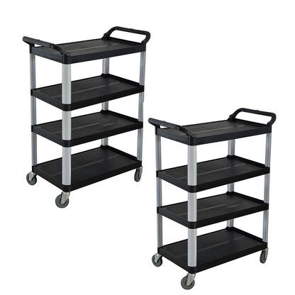 SOGA 2X 4 Tier Food Trolley Portable Kitchen Cart Multifunctional Big Utility Service with wheels 950x500x1270mm Black • LUZ-FoodCart1519ABX2