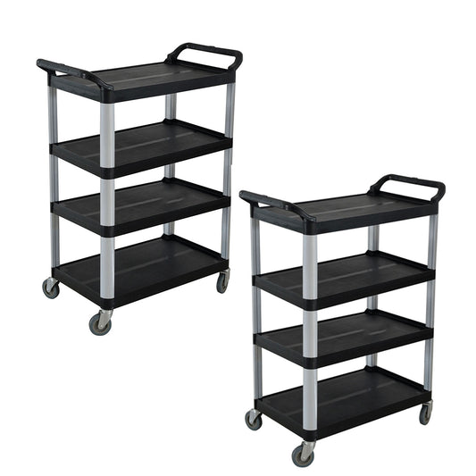 SOGA 2X 4 Tier Food Trolley Portable Kitchen Cart Multifunctional Big Utility Service with wheels 950x500x1270mm Black • LUZ-FoodCart1519ABX2