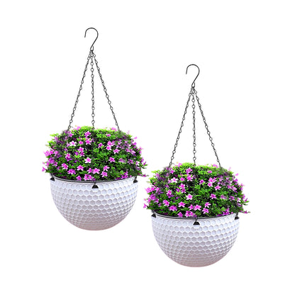 SOGA 2X White Small Hanging Resin Flower Pot Self Watering Basket Planter Outdoor Garden Decor • LUZ-HangPot11WHTX2