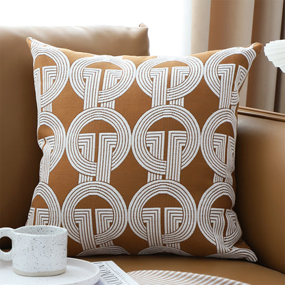 SOGA 45cm Brown Circular Chain Jacquard Square Pillow Decorative Cushion for Living Room • LUZ-FrenchCushion287