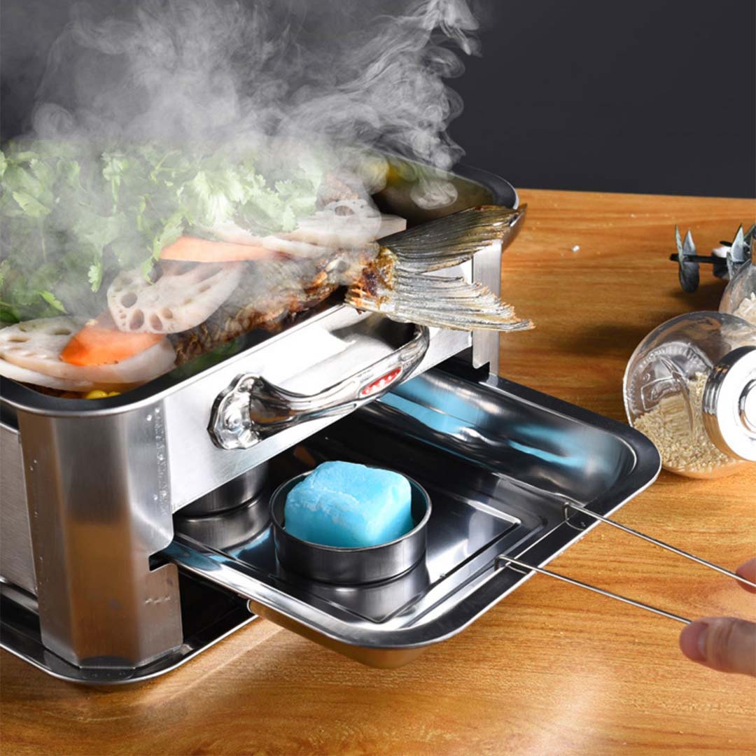 2X 36CM Portable Stainless Steel Outdoor Chafing Dish BBQ Fish Stove Grill Plate • LUZ-ChafingDishFish36cmX2