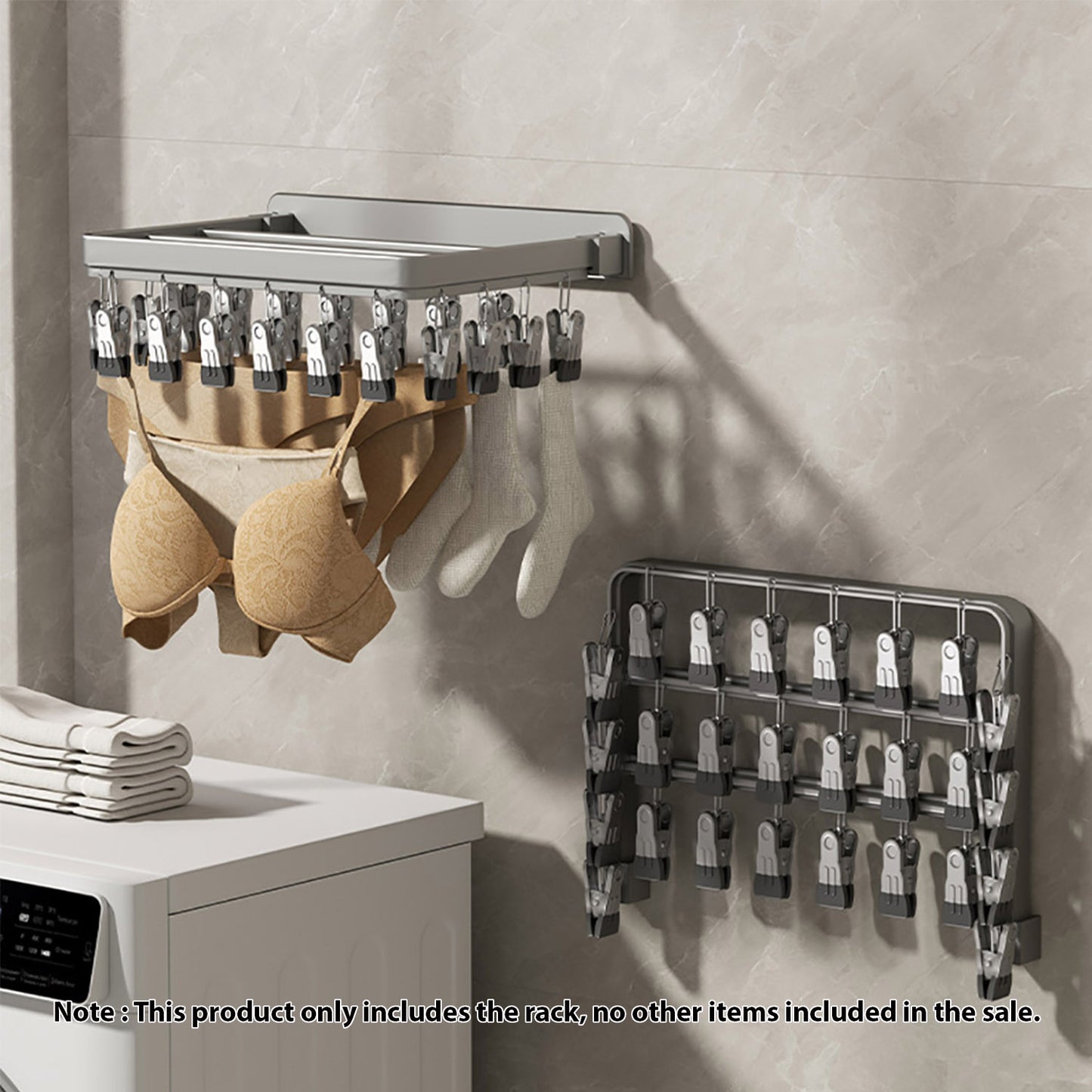 SOGA Wall-Mounted Clothes Hanger Multi-Clamp Laundry Drying Wall Rack • LUZ-TAN1046