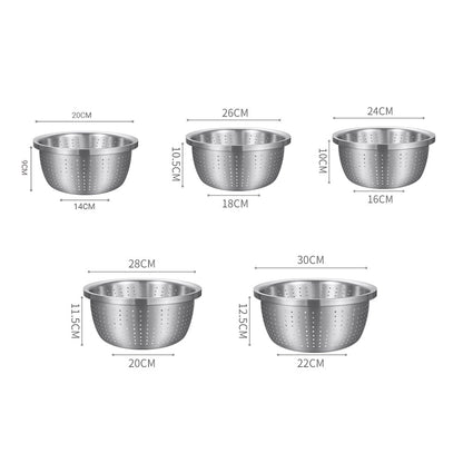 SOGA 2X Stainless Steel Nesting Basin Colander Perforated Kitchen Sink Washing Bowl Metal Basket Strainer Set of 5 • LUZ-Bowl621X2
