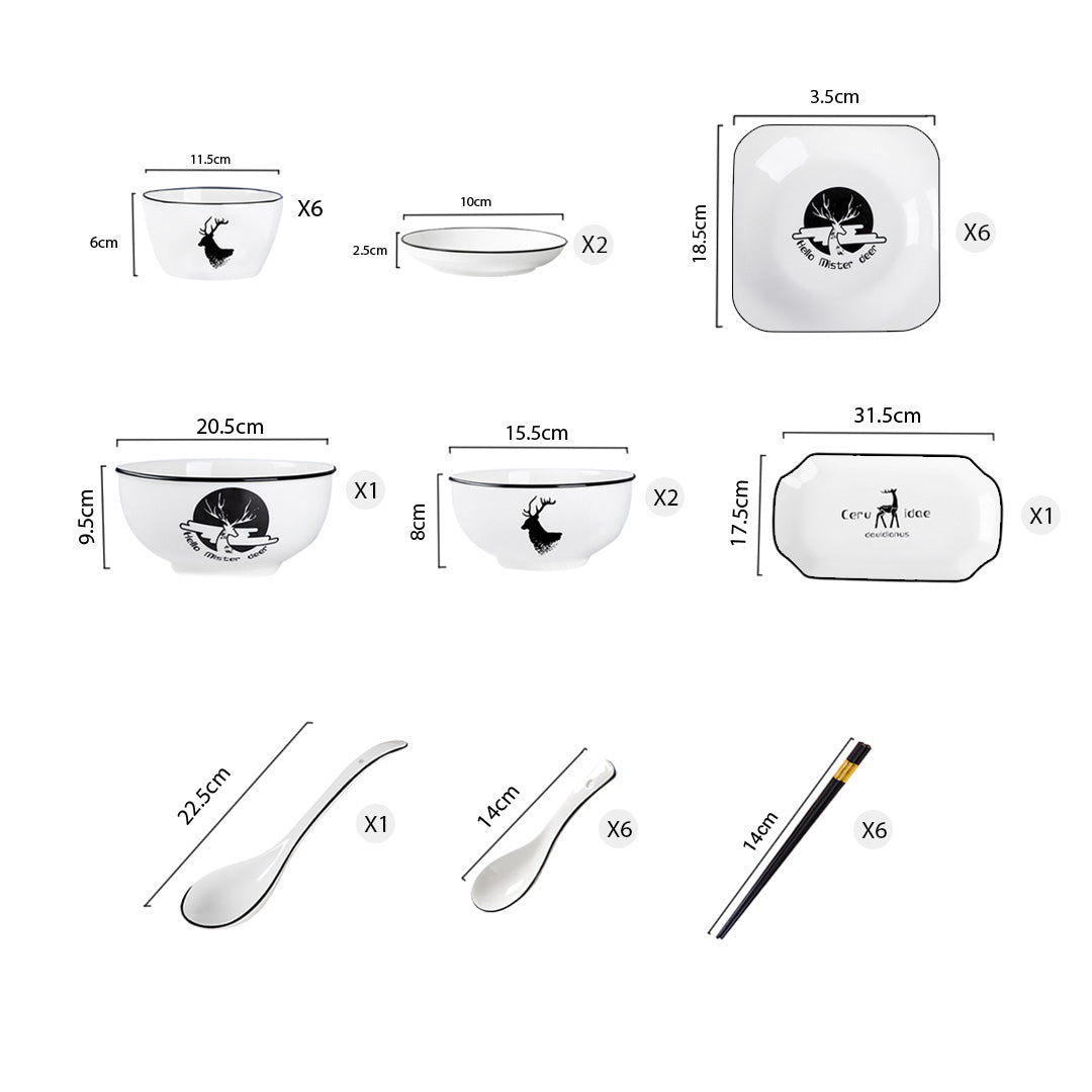 SOGA White Antler Printed Ceramic Dinnerware Set Crockery Soup Bowl Plate Server Kitchen Home Decor Set of 20 • LUZ-BowlG773