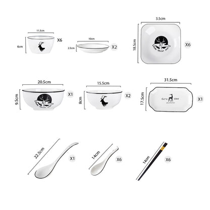 SOGA White Antler Printed Ceramic Dinnerware Set Crockery Soup Bowl Plate Server Kitchen Home Decor Set of 20 • LUZ-BowlG773