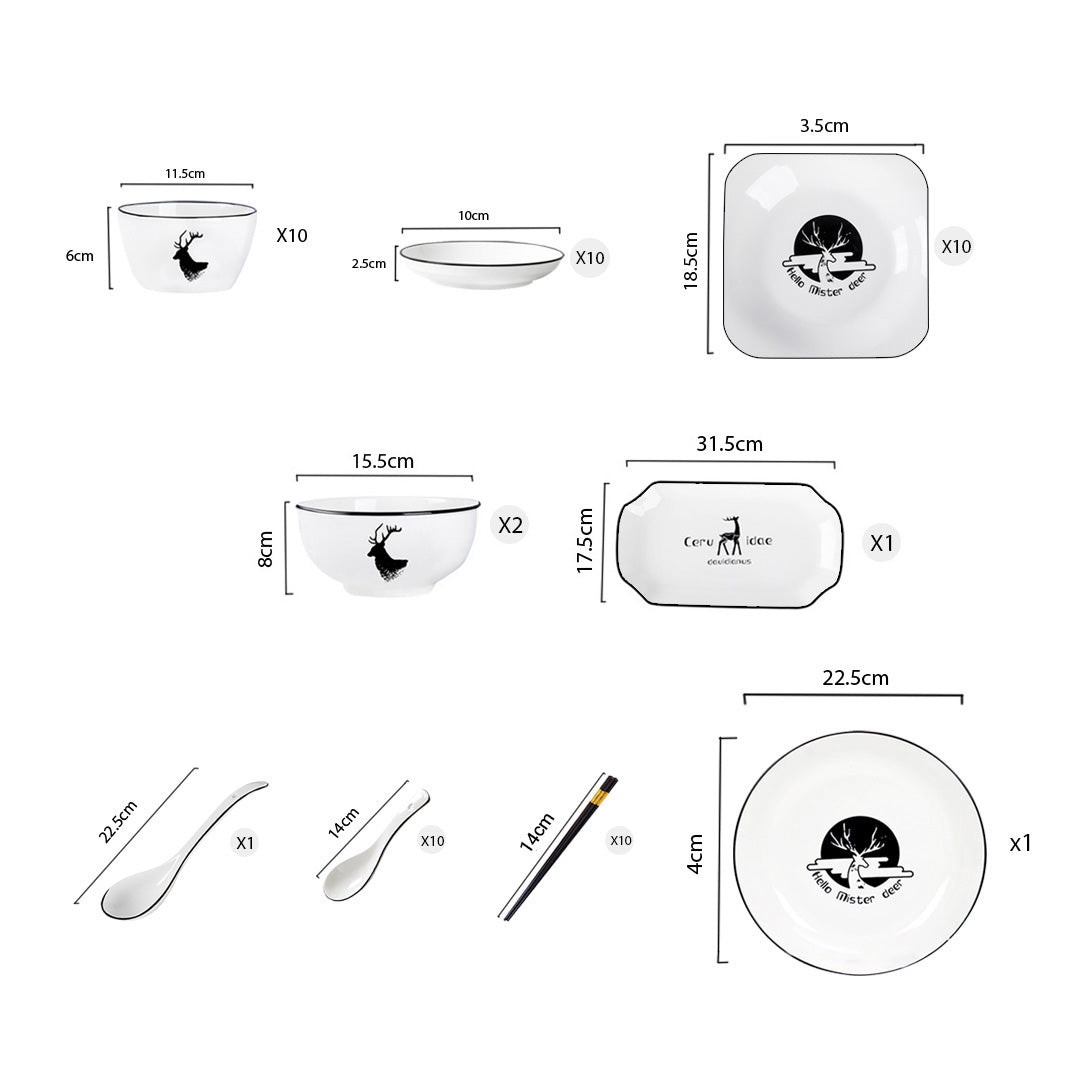SOGA White Antler Printed Ceramic Dinnerware Set Crockery Soup Bowl Plate Server Kitchen Home Decor Set of 34 • LUZ-BowlG777