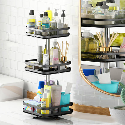 SOGA 3 Tier Steel Black Square Rotating Multi-Function Kitchen Portable Storage Spice Seasoning Kitchen Countertop Organiser Shelf • LUZ-KitchenXY054