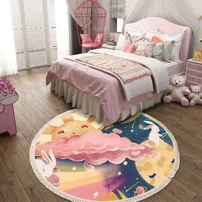 SOGA 120cm Round Tassels Carpet Sky Landscape Clouds Boho Circle Area Rugs, Home Decor • LUZ-CarpetA39
