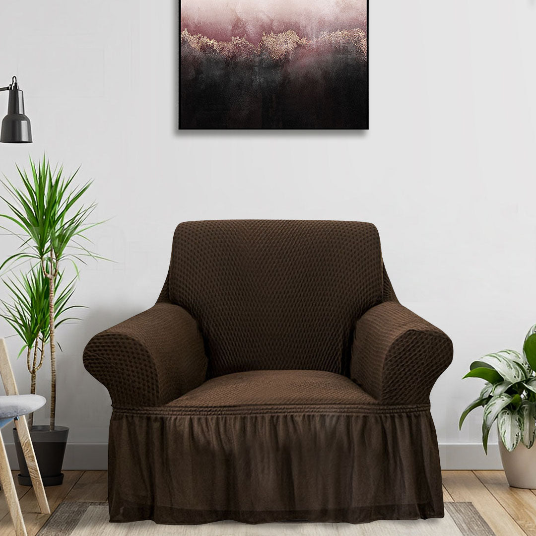 SOGA 1-Seater Coffee Sofa Cover with Ruffled Skirt Couch Protector High Stretch Lounge Slipcover Home Decor • LUZ-SofaCov1