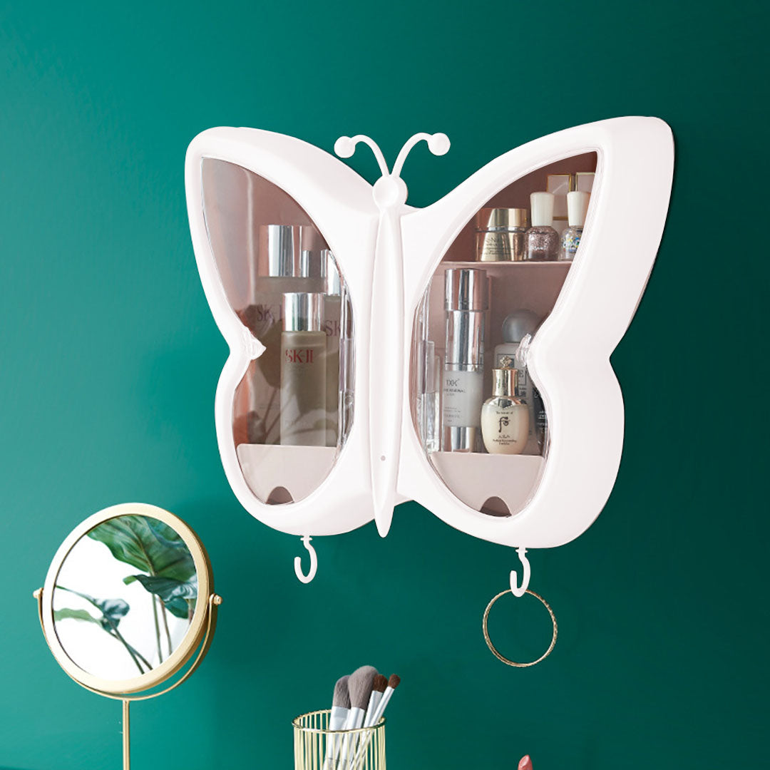 SOGA 2X White Butterfly Shape Wall-Mounted Makeup Organiser Dustproof Waterproof Bathroom Storage Box Home Decor • LUZ-BathG310X2