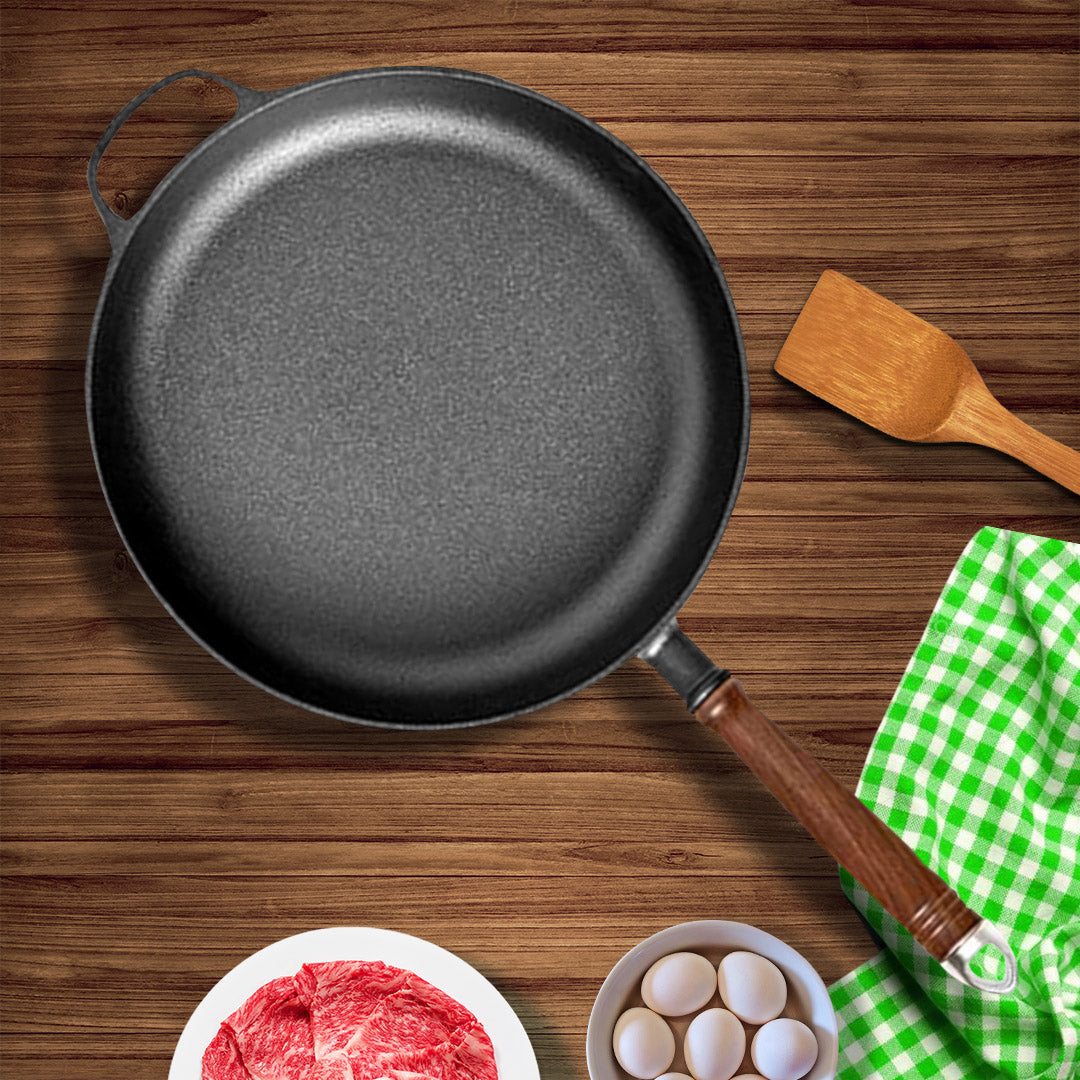 SOGA 29cm Round Cast Iron Frying Pan Skillet Steak Sizzle Platter with Helper Handle • LUZ-ZPaiC5