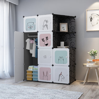 SOGA 10 Cubes Black Portable Wardrobe Divide-Grid Modular Storage Organiser Foldable Closet with Doors • LUZ-Wrobe3522