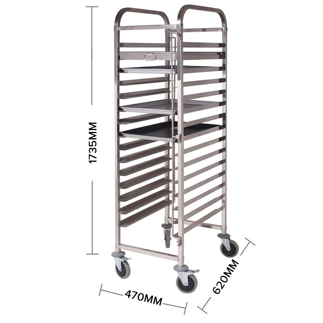 SOGA Gastronorm Trolley 16 Tier Stainless Steel Cake Bakery Trolley Suits 60*40cm Tray • LUZ-GastronormRackingTrolley310