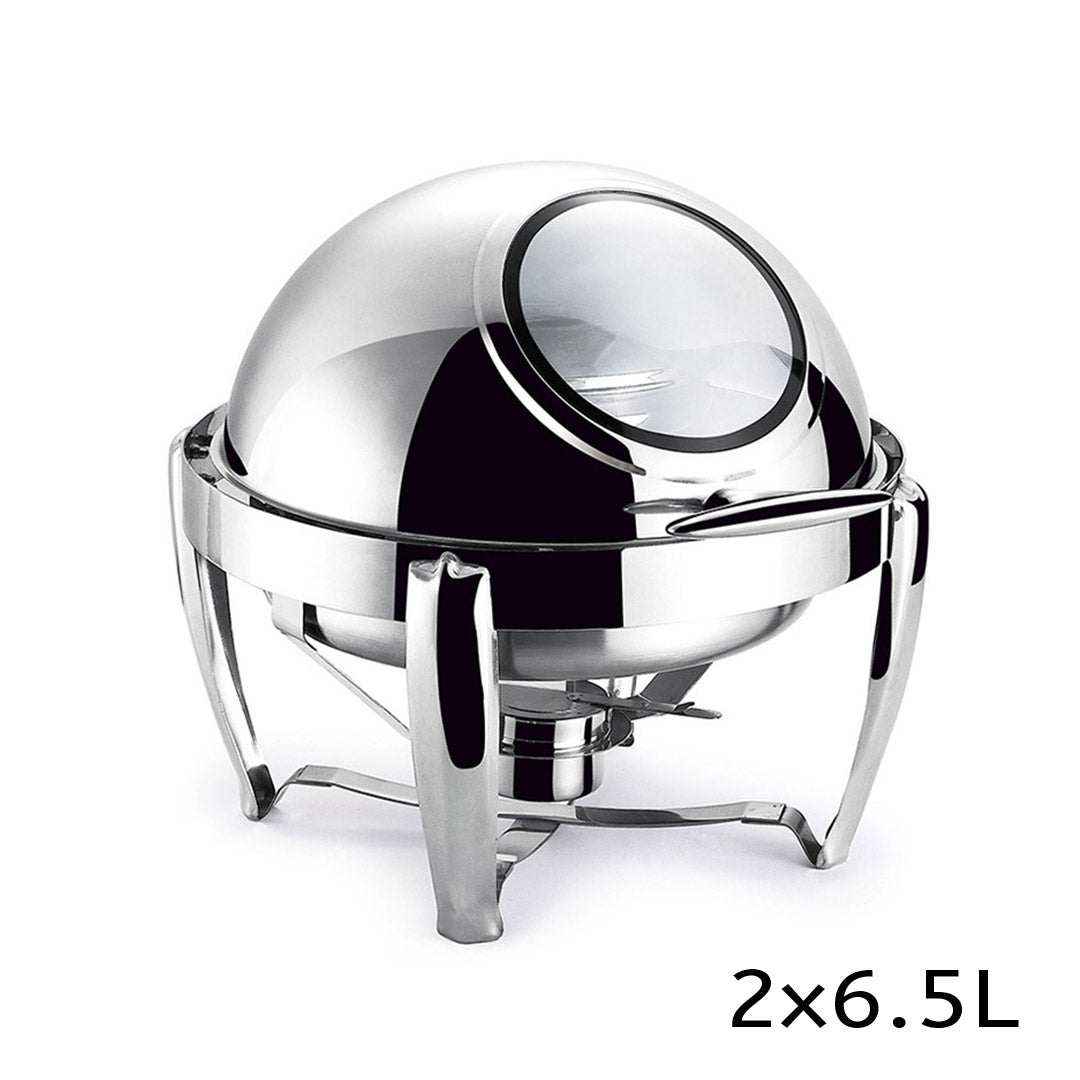 SOGA 4X 6.5L Stainless Steel Round Soup Tureen Bowl Station Roll Top Buffet Chafing Dish Catering Chafer Food Warmer Server • LUZ-ChafingDishV7A1X4