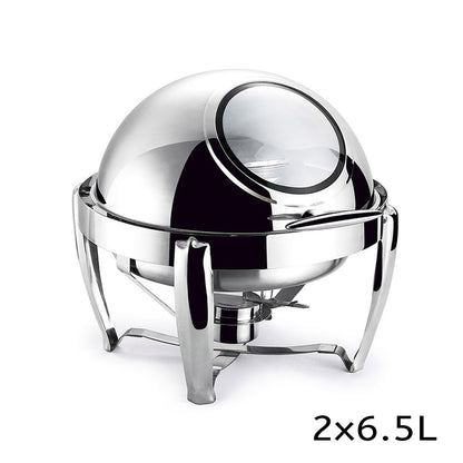 SOGA 4X 6.5L Stainless Steel Round Soup Tureen Bowl Station Roll Top Buffet Chafing Dish Catering Chafer Food Warmer Server • LUZ-ChafingDishV7A1X4