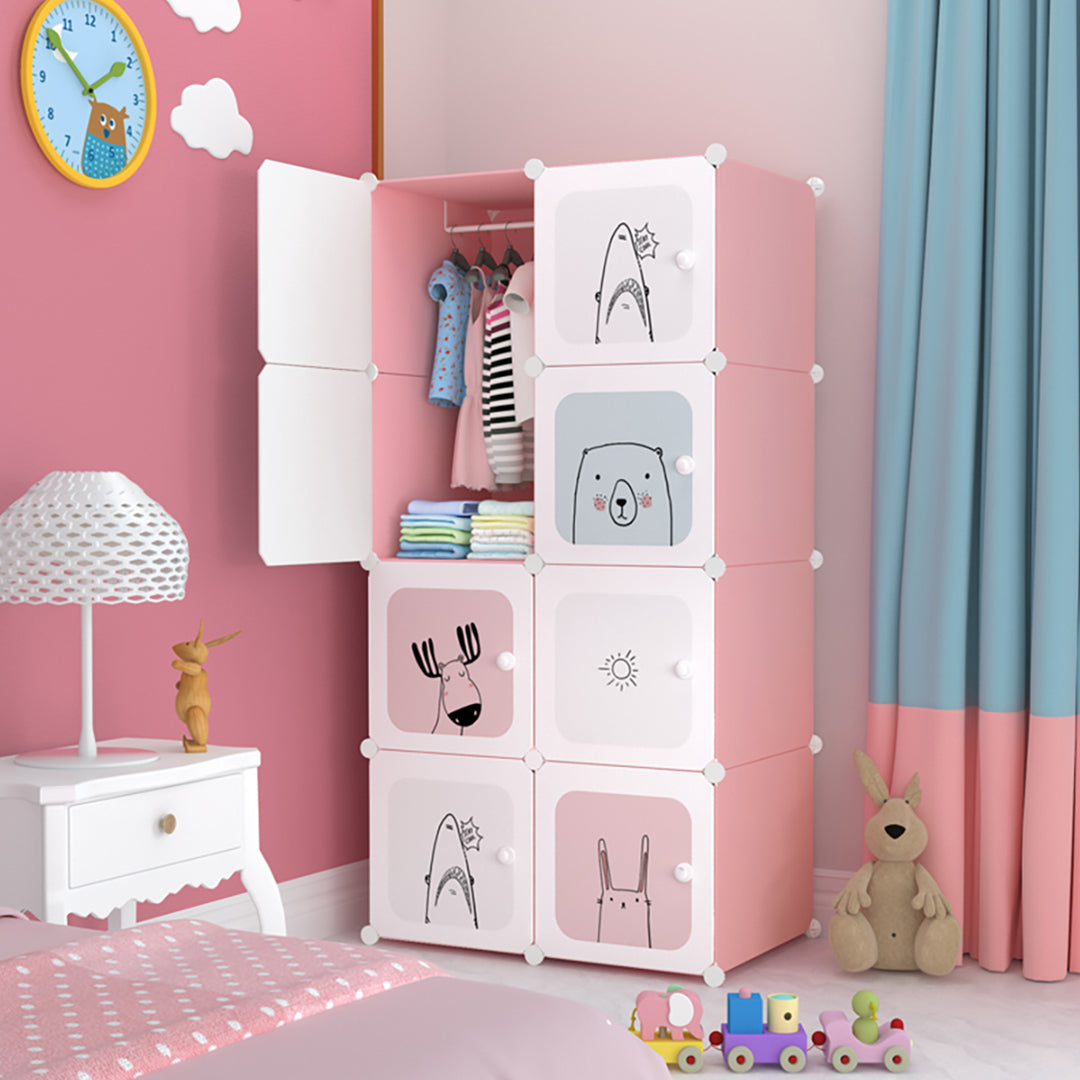 SOGA 8 Cubes Pink Portable Wardrobe Divide-Grid Modular Storage Organiser Foldable Closet • LUZ-Wrobe2010