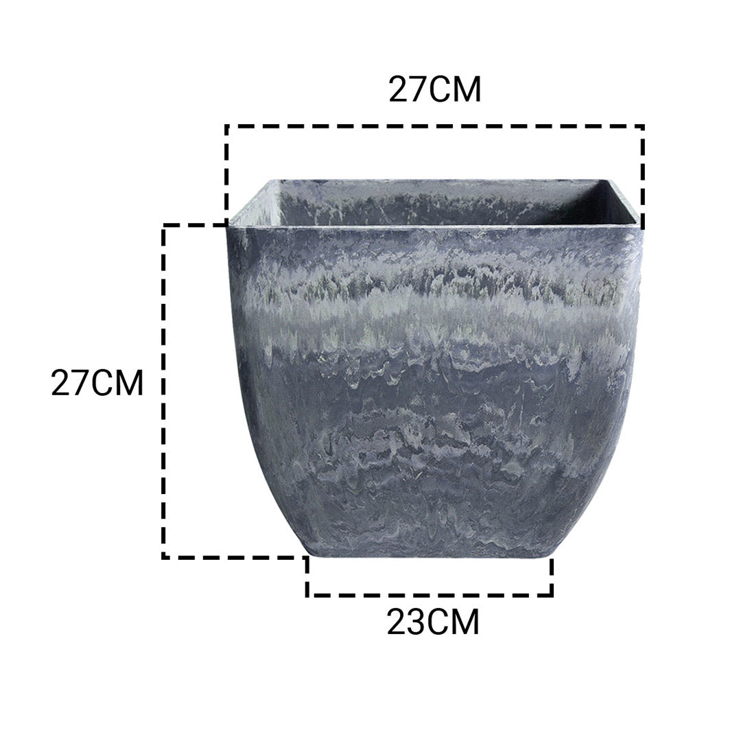 SOGA 27cm Weathered Grey Square Resin Plant Flower Pot in Cement Pattern Planter Cachepot for Indoor Home Office • LUZ-FPotF2724