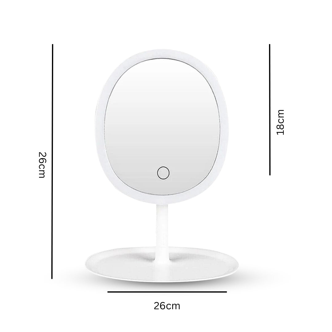 SOGA 26cm White Oval Smart LED Makeup Bedroom Table Vanity Mirror Tricolor Adjustable Light LUZ-MirrorE10