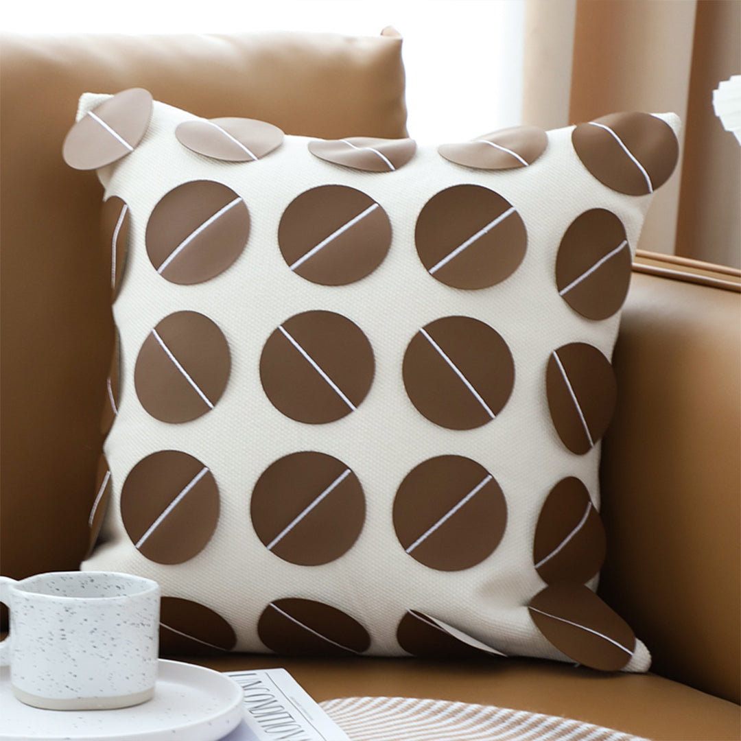 SOGA 2X 45cm Brown Leather Square Pillow with 3D Circle Pattern Decorative Cushion for Living Room LUZ-FrenchCushion285X2