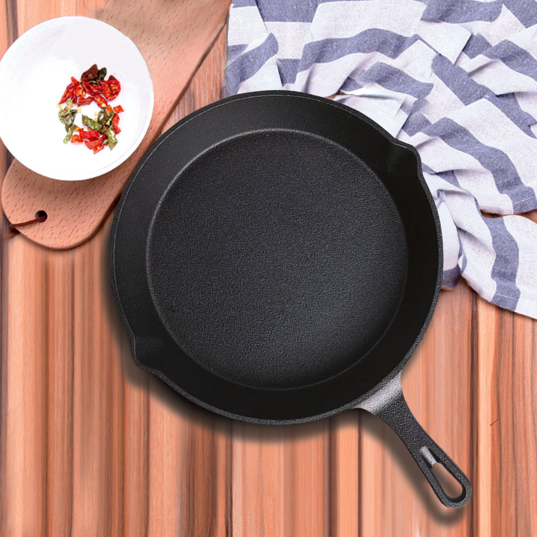 SOGA 2X 26cm Round Cast Iron Frying Pan Skillet Steak Sizzle Platter with Handle • LUZ-ZPai007X2