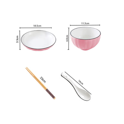 SOGA Pink Japanese Style Ceramic Dinnerware Crockery Soup Bowl Plate Server Kitchen Home Decor Set of 8 • LUZ-BowlG114
