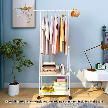 SOGA 2-in-1 Organiser Clothes Shoe Rack Space-Saving Triangular Storage with Wheels White • LUZ-Rack0013