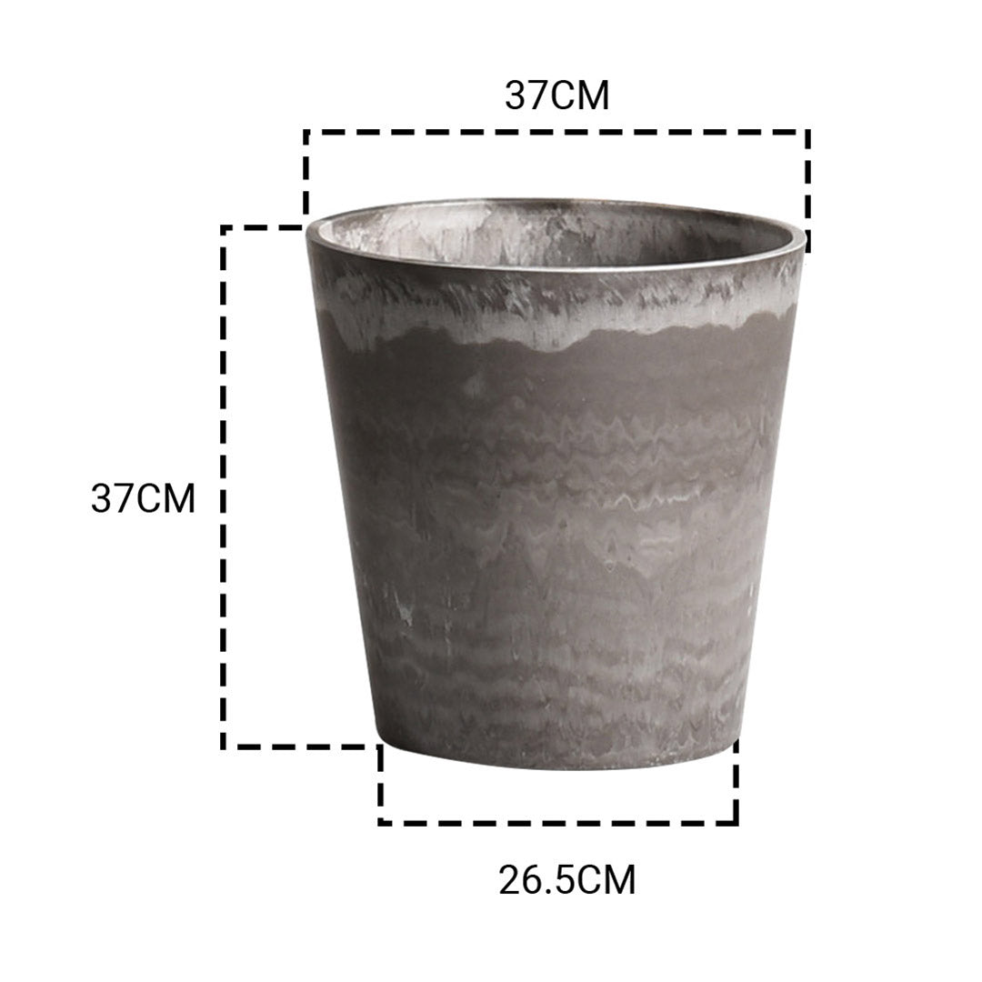 SOGA 37cm Rock Grey Round Resin Tapered Plant Flower Pot in Cement Pattern Planter Cachepot for Indoor Home Office • LUZ-FPotE3789