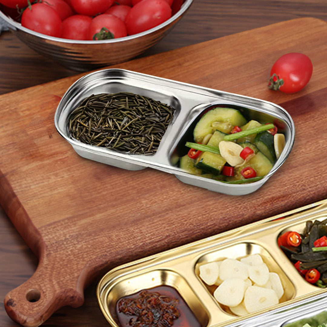 SOGA 15cm Silver Sauce Pan with Two Compartments Divided Sauce Dish Kitchen Essential • LUZ-VICPlate46