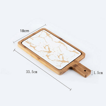 SOGA 2X 33.5cm White Square Wooden Serving Tray Slate Steak Serving Platter Chopping Board Paddle Home Decor • LUZ-WodE596X2