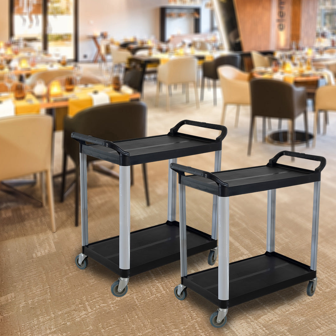 SOGA 2 Tier Food Trolley Portable Kitchen Cart Multifunctional Big Utility Service with wheels 845x430x940mm Black • LUZ-FoodCart1521