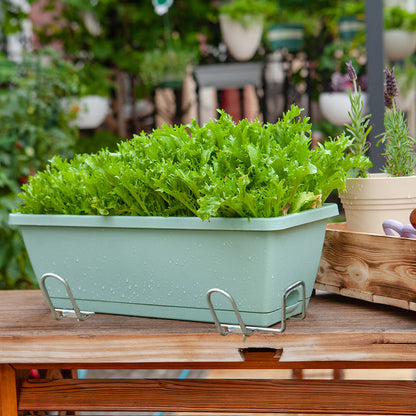 SOGA 49.5cm Green Rectangular Planter Vegetable Herb Flower Outdoor Plastic Box with Holder Balcony Garden Decor Set of 2 • LUZ-PlantBox2Y