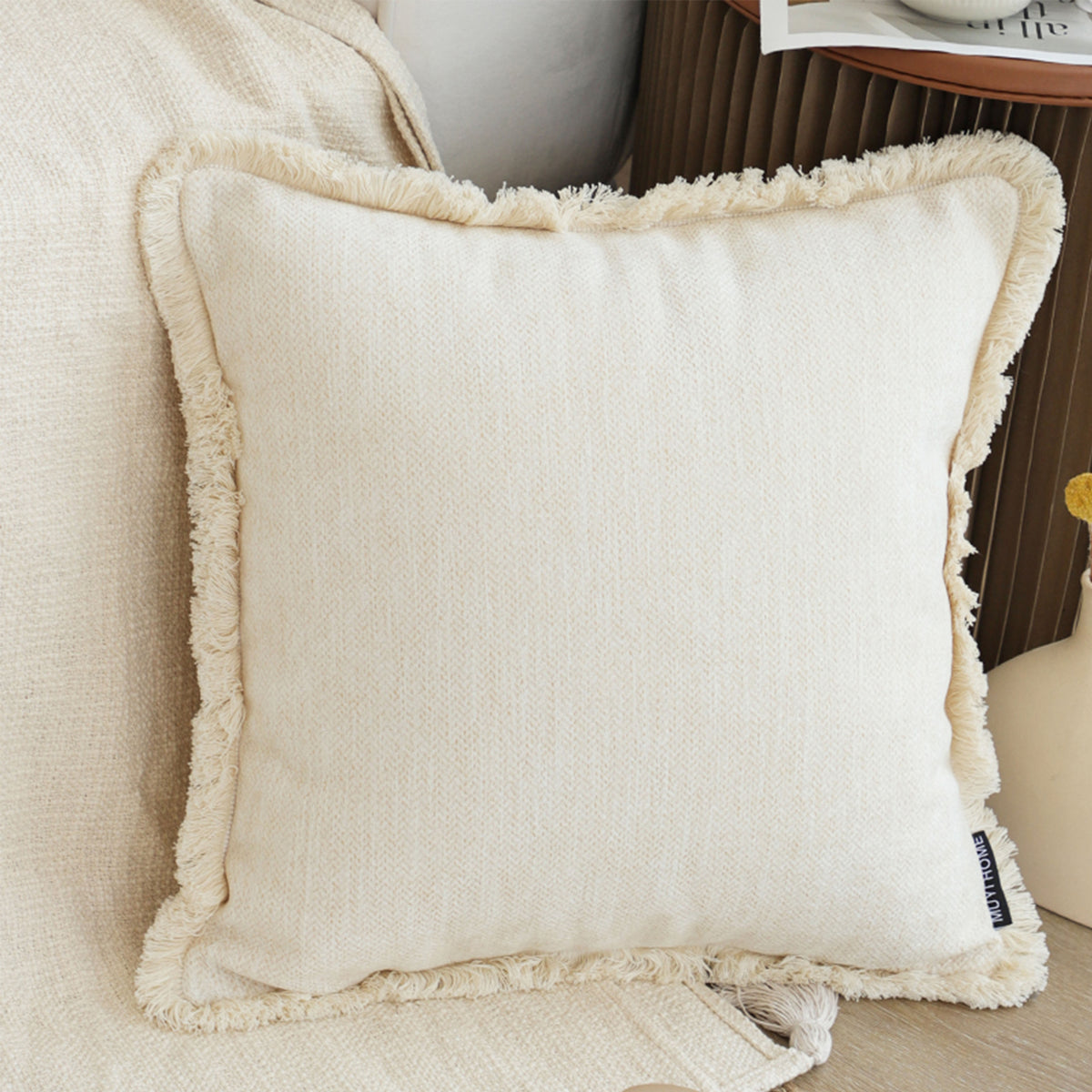 SOGA 2X 45cm Creamy White Home Aesthetic Chenille Texture Tassel Square Throw pillow • LUZ-FrenchCushion245X2