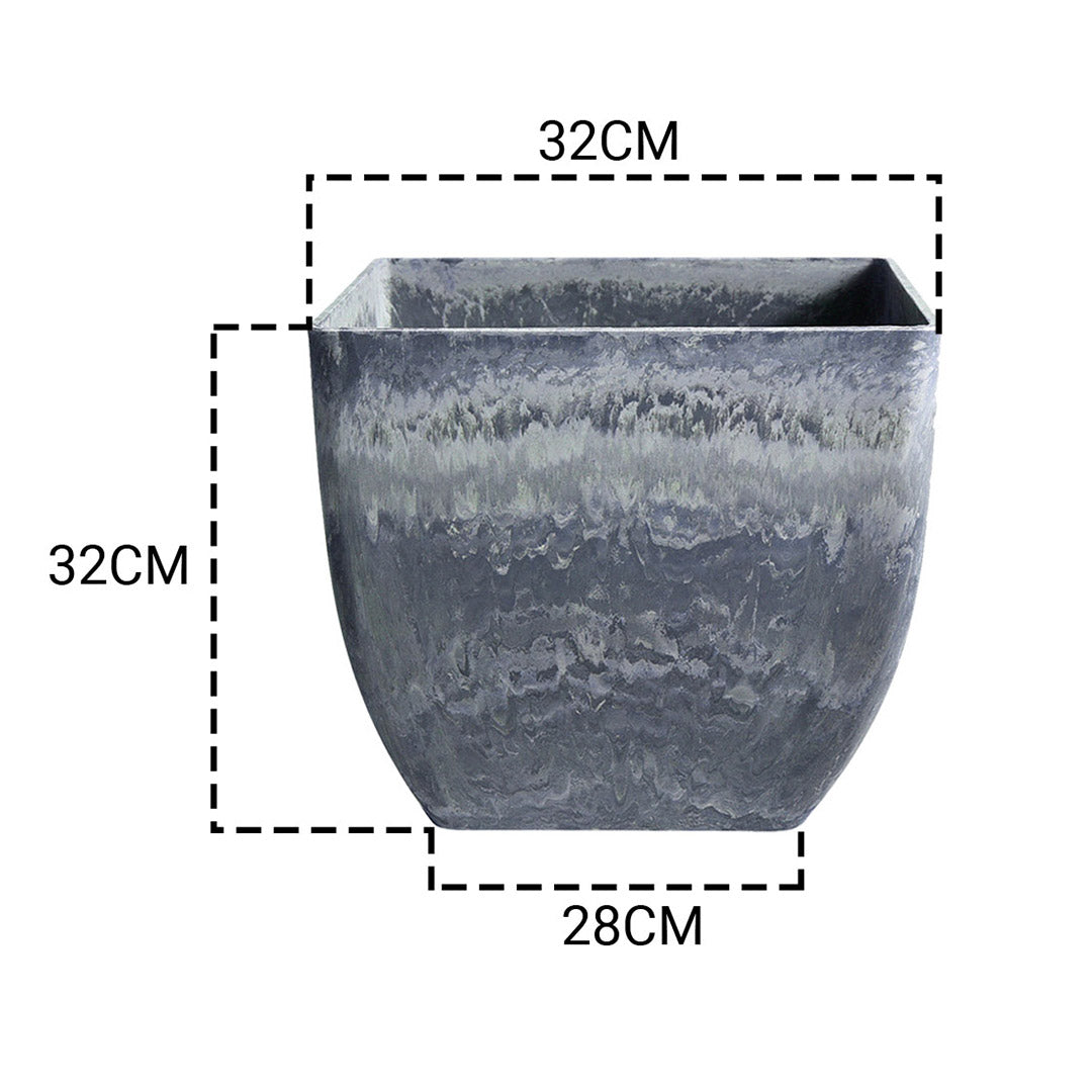 SOGA 2X 32cm Weathered Grey Square Resin Plant Flower Pot in Cement Pattern Planter Cachepot for Indoor Home Office • LUZ-FPotF3233X2